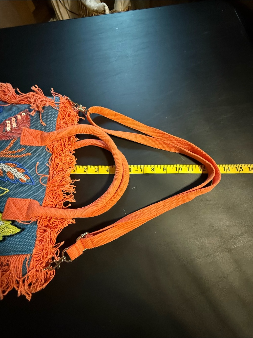 America & Beyond Orange-Fringe Trim Beaded Floral Tote Bag - Picture 7 of 11